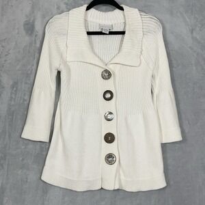 Soft Surroundings 3/4 Sleeve Chunky Cardigan Sweater Sz XS/S White Button Detail